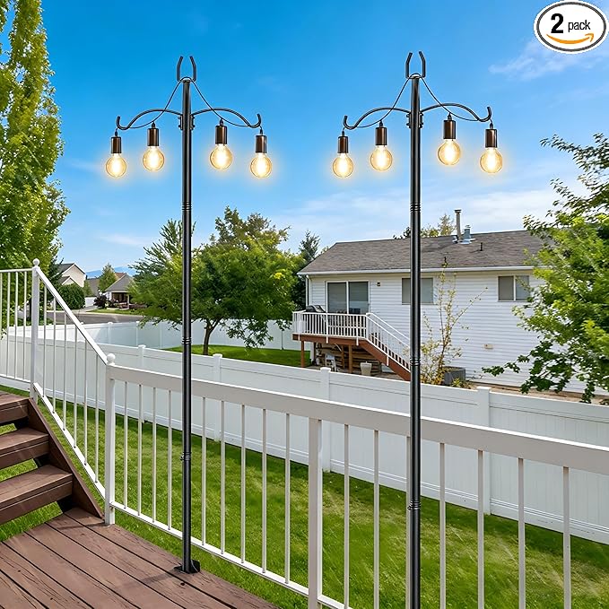 ETELI 2 Pack Light Poles for Outside, 9FT String Light Poles with Ground Stakes, Heavy Duty Outdoor Light Poles for Hanging Lanterns Patio Light Poles for Backyard Decor Wedding Party Camping, Black