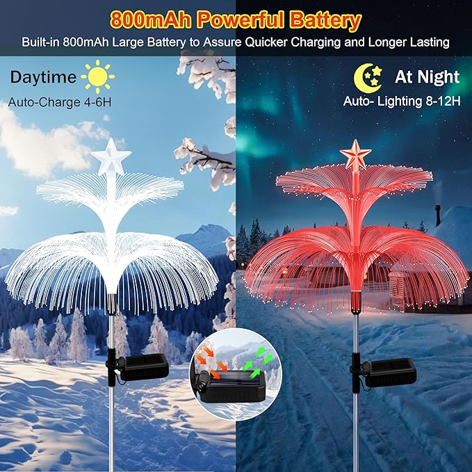 MRHEPHAESTUS Solar Garden Lights, 6 Pack Solar Star Jellyfish Lights 7 Color Changing Fiber Optic Light Gardening Gifts for Mom Grandma Women, Flower Light for Outdoor Yard Garden Decor