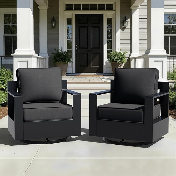 Aluminum Patio Swivel Chair - Outdoor Swivel Rocking Chair with 6" Thick Removable Cushions, All-Weather Metal Frame, Deep Setting for Garden, Poolside and Porch