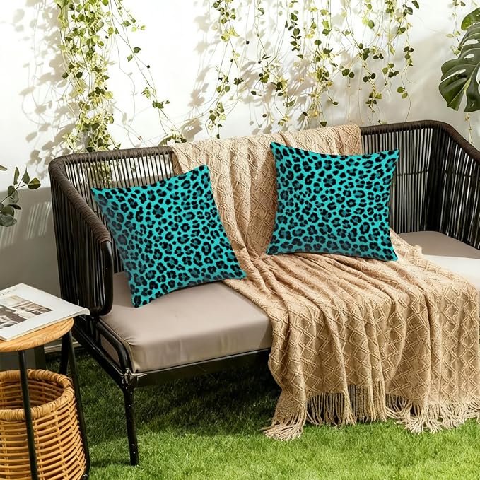 20x20 Inch Outdoor Pillow Covers Set of 2 Waterproof Throw Pillow Covers Decorative Couch Cushion Covers Leopard Print Turquoise Square Pillowcases Protectors for Patio Garden Sofa