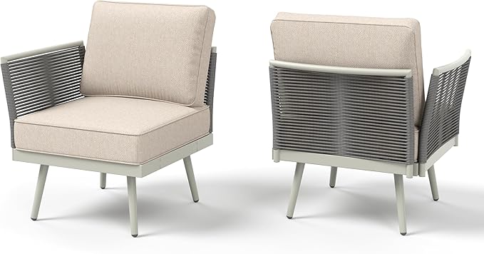 Sophia & William 2-Seat Patio Furniture Set, Outdoor Conversation Chairs of 2 with Classic Rope PE Rattan, All-Weather Sofa with Anti-Rust Frame and Olefin Cushions