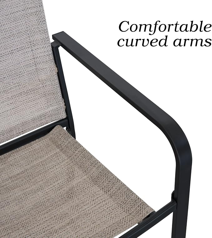 Anmutig Outdoor Bistro Set for 2, Stackable Chairs & Metal Table, Beige | Weather-Resistant Textilene, Black Powder-Coated Steel Frame, Storage Shelf, Easy Assembly, Balcony, Deck, Poolside Use