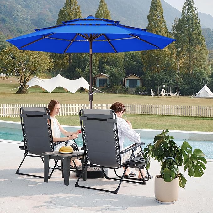 JEAREY 9FT 3 Tier Patio Umbrella Outdoor Market Umbrella Table Umbrellas with 8 Ribs 1.5 Pole Push Button Tilt and Crank UV Protection for Garden,Royal Blue