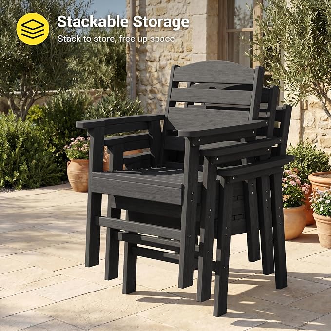 5-Piece HDPE Outdoor Dining Set for 4, Outdoor Table and Chairs | Weather Resistant Patio Table and Chairs set, Square Table with Umbrella Hole for Garden, Backyard, Lawn and Poolside, Black