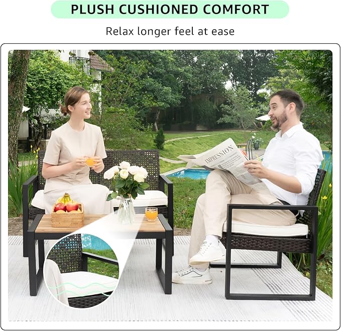 Outdoor Patio Furniture Set, 4 Piece Rattan Wicker Sectional with Loveseat Couch Sofa, Coffee Table and Chairs, Conversation Seating for Balcony, Porch, Deck, Backyard, Muebles de Exterior