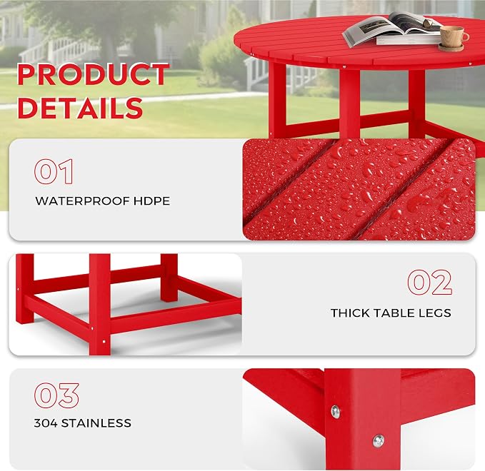 Costaelm Paradise Kids 5-Piece HDPE Outdoor Patio Round Dining Table and Chairs Set, Red