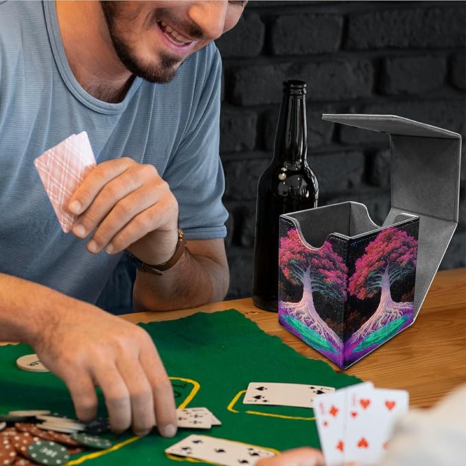 Pink Trees Card Deck Box for MTG, Personalized Card Storage Case Fits 120+ Sleeved Cards, Premium Leather TCG Box with Strong Magnetic Closure for Magic, CCG, PTCG, Baseball Cards