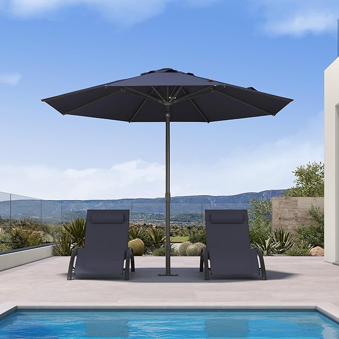 PURPLE LEAF 10Ft Round Semi-Auto Outdoor Patio Umbrella Aluminium Market Umbrella Table Sun Umbrella with 1.89" Rod and 8 Sturdy Ribs for Deck Lawn Pool Garden, Navy Blue