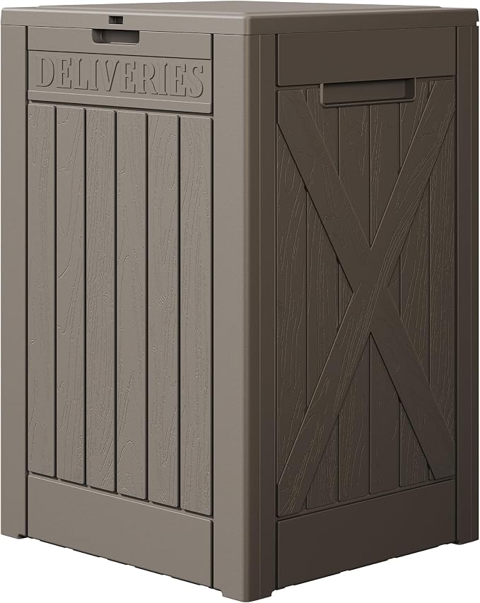 Devoko 48 Gallon Package Delivery Box Outdoor Secure Lockable, Waterproof Deck Box PP Material Storage Container for Porch, Deck (Brown, 48 Gallon)