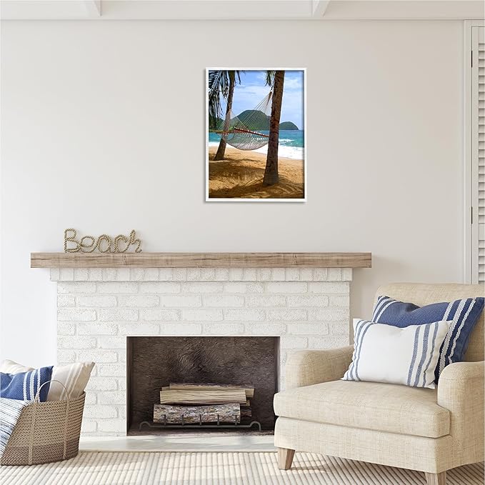 Stupell Industries Hammock on Palm Trees White Framed Giclee Art Design by Noah Bay
