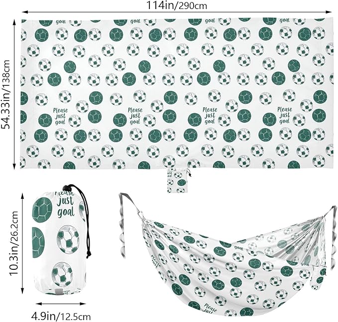 Camping Hammock Outdoor Hammocks for Outside Green Football White Beach Trees Portable Lightweight with Pockets Tree Straps Indoor