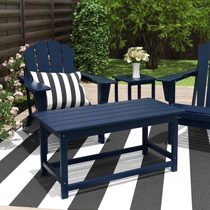 Costaelm Adirondack Conversation Table, HDPE Outdoor Drink Weather Resistant, Outdoor Patio Porch Accent Balcony Table for Pool, Seaside, Backyard, Navy Blue
