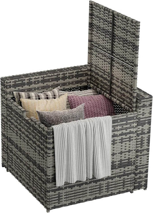 Aoxun Outdoor Wicker Storage Coffee Table, All-Weather Side Table with Waterproof Cover, for 25.8" High-Back Sofas Grey
