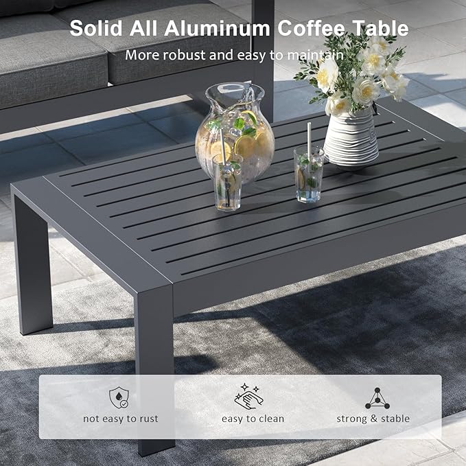 LayinSun 4 Pieces Aluminum Outdoor Patio Furniture Set, Metal Modern Conversation Sofa Set with Coffee Table and Washable Thick Cushions for Porch, Backyard, Deck