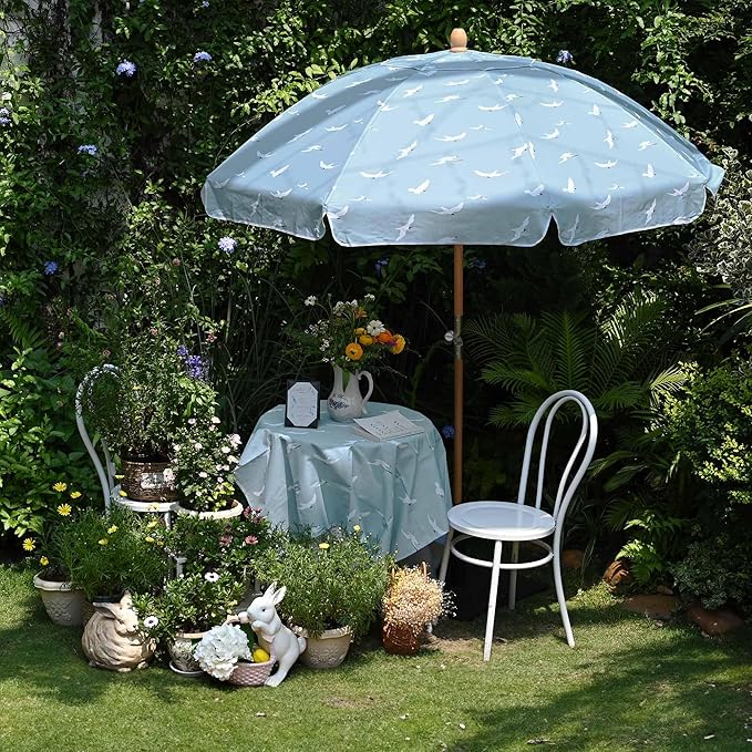 LAGarden Fringe Patio Umbrella with Carry Bag & Cover Vintage Wood for Event Outdoor Garden Yard Wedding Bistro Table