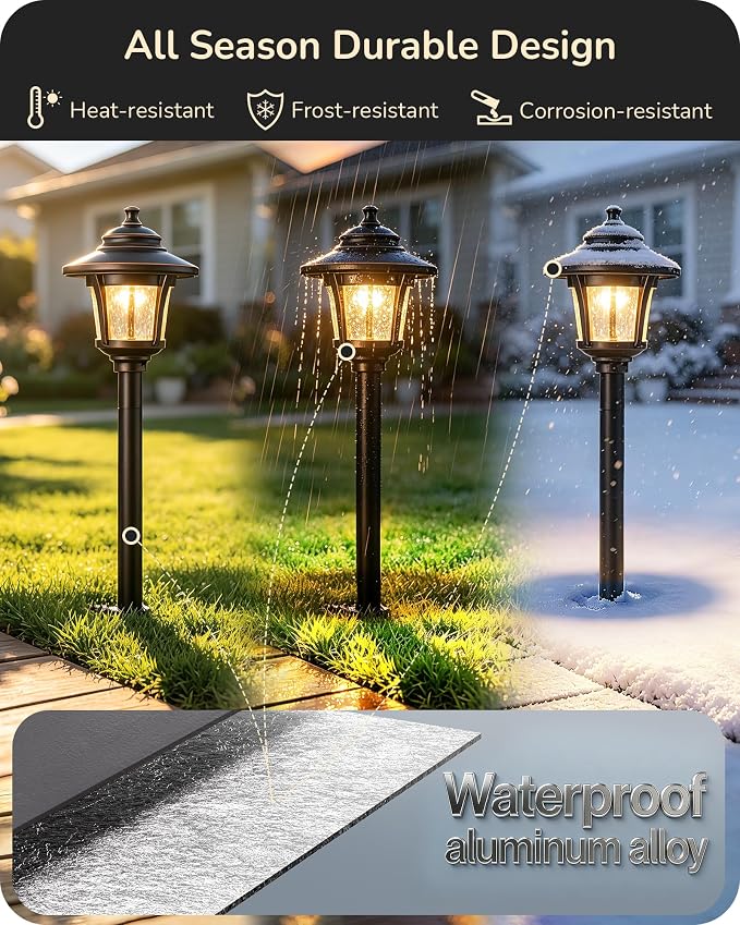 EDISHINE Low Voltage Landscape Lighting 12V 3W 120LM with Connectors 6 Pack | Seed Glass, 3000K Warm White, ORB Waterproof Electric LED Landscape Path Lights for Walkway Garden Yard