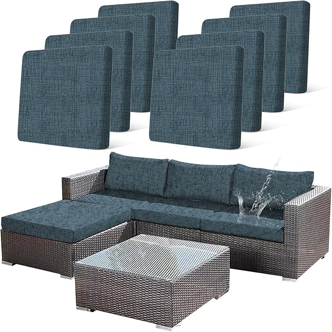 CALBODE 8Pcs Stretch Patio Cushion Covers Outdoor Couch Cover Replacement,Outdoor Textured Sofa Covers for Patio Couch,Washable Furniture Cover (Navy Blue,Cushions Not Included)