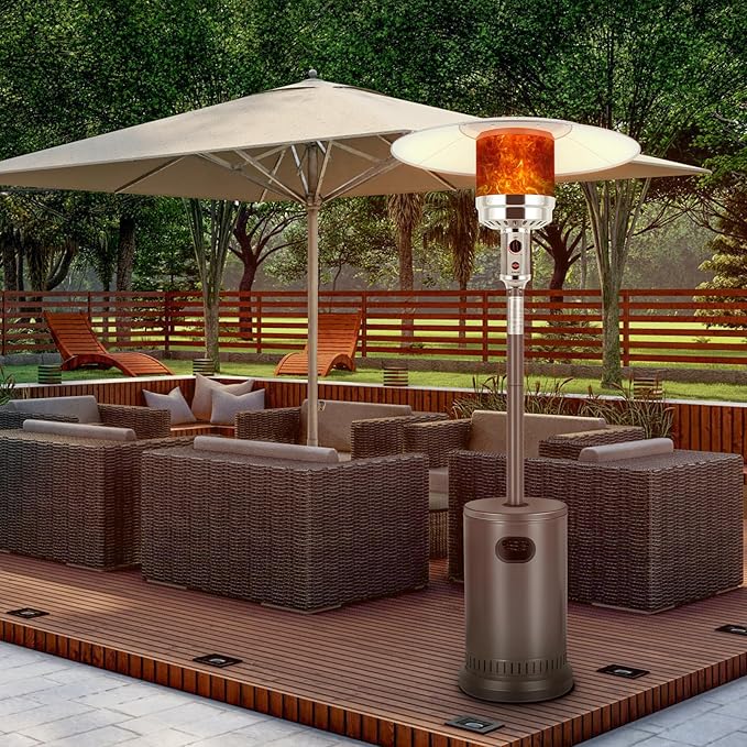 Hykolity 50,000 BTU Patio Heater with Sand Box, Table Design, Double-Layer Stainless Steel Burner, Wheels, Tip-over Protection System, Outdoor Heater for Home and Residential, Brown
