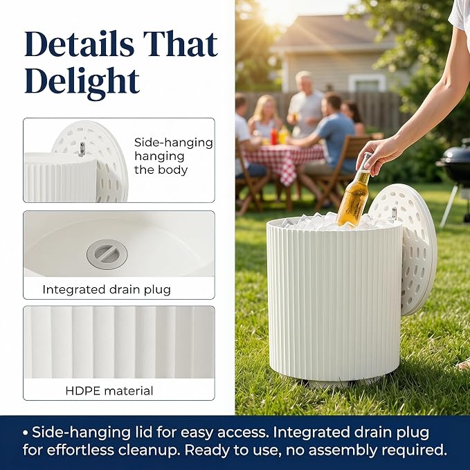 Zapdos Outdoor Cooler Side Table, Portable Ice Chest Side Table, 16.65in Gallon Patio Ice Bucket, 330lbs Capacity