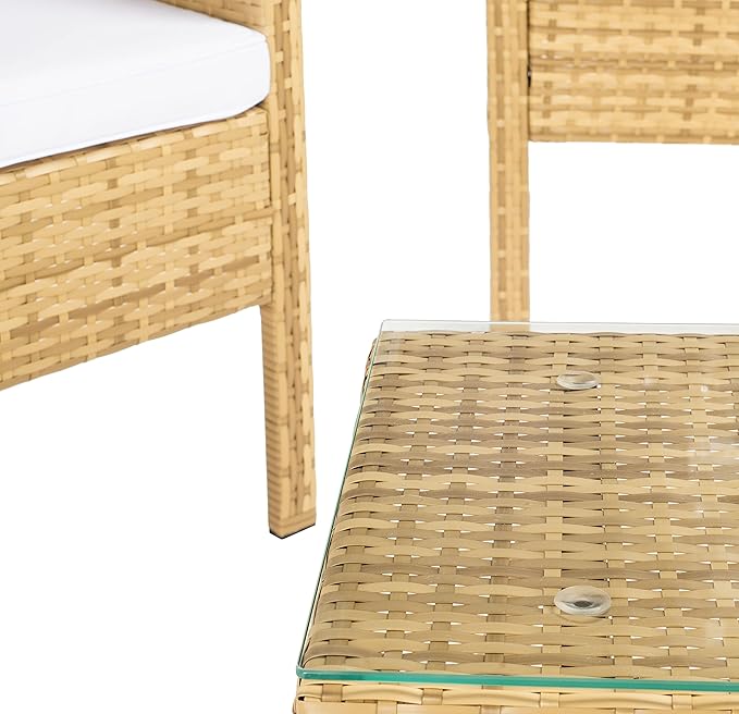 SAFAVIEH Outdoor Collection Aboka Natural/White Cushion 4-Piece Conversation Patio Set PAT7505D