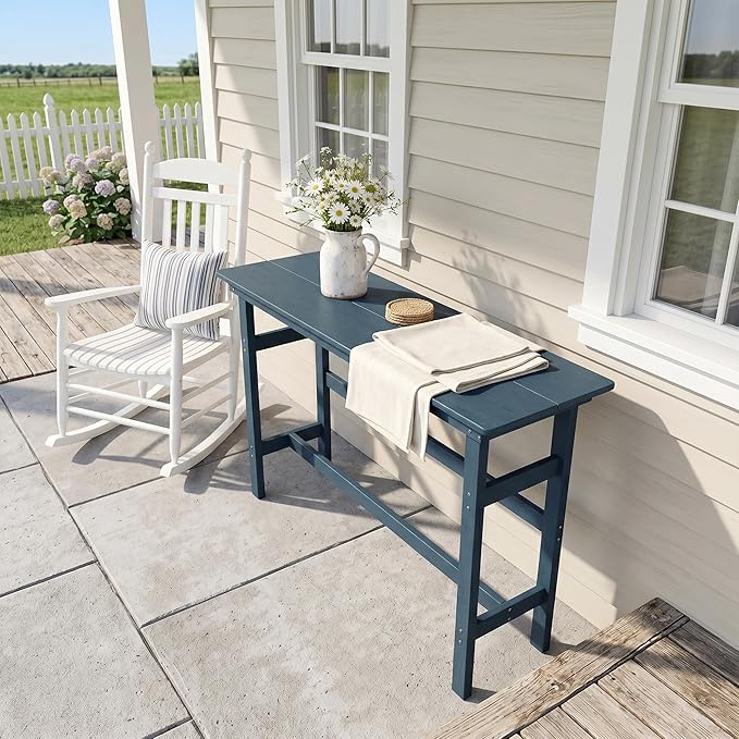 41.25" Outdoor Bar Table & Pub Table, Heavy Duty HDPE Console Table, Weather-Resistant Patio Console Tables, Modern Bar Height Table for Garden/Backyard/Deck/Pool/Outdoor Furniture, Blue