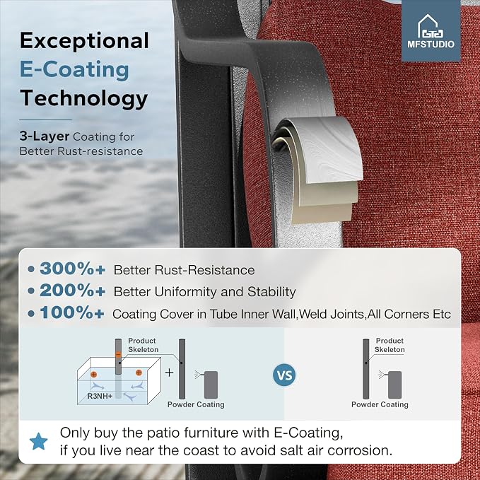 MFSTUDIO 7 PCS, Patio Dining Set, 59"×35", Swivel Chairs, Umbrella Hole | Red, Steel, Metal, E-coated frame