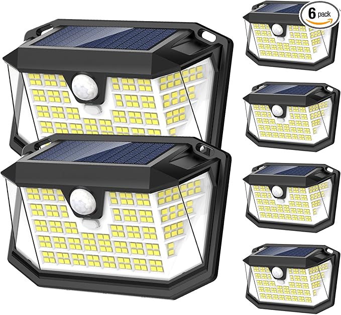 LANSOW Solar Motion Lights Outdoor 6 Pack, 188 LED/3 Modes, Motion Sensor Outdoor Lights, IP65 Waterproof 270° Lighting, Solar Powered Security Flood Lighting for Wall Patio Garage Fence(White)