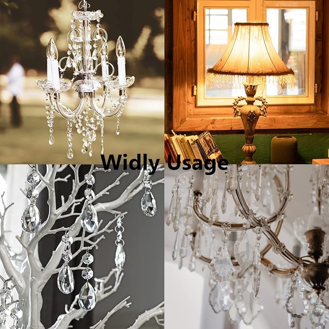 20PCS Clear Crystal Suncatcher Prisms, 63mm Chandelier Replacement Pendants | Maple Leaf Chandelier Prisms Connected Glass Octagon Beads for Lamp, Windows Wedding Party Christmas Tree Home Decor Gifts