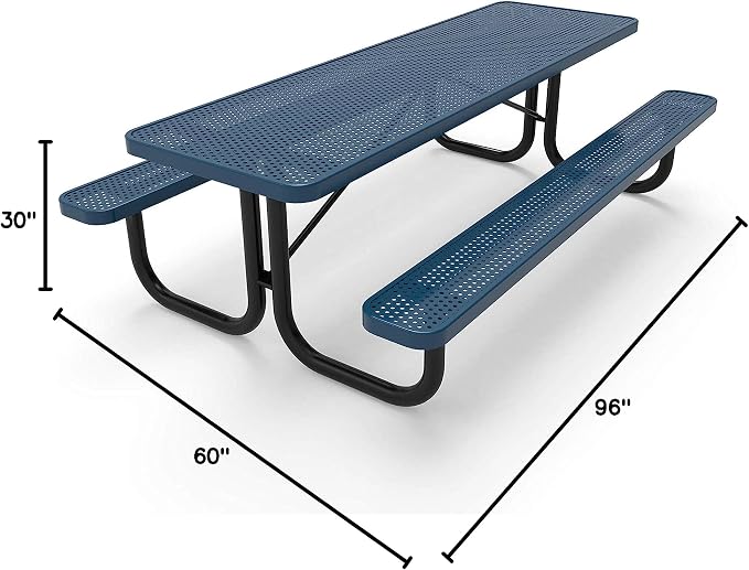 COATEDOUTDOORFURNITURE Heavy-Duty Portable Outdoor Picnic Table, Thermoplastic Coated Punched Steel Commercial-Grade Patio Dining Furniture Made in America (8ft Rectangular, Light Blue)