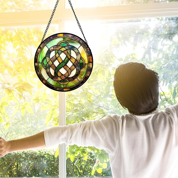 DASTOLL Stained Glass Window Hanging, Tiffany Abstract Totem Sun Catchers Colorful Glass Panel Bless Suncatcher Decor for Birthday for Women, Men, Wife, Aunt, and Mom 6.3 in