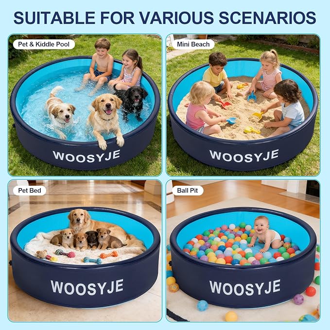 Inflatable Dog Pool Foldable Swimming Pool Portable Bath Tub for Dog, Cat Indoor and Outdoor in Hot Summer Blue,63"x 14"