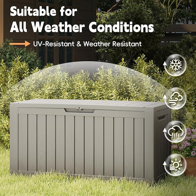 LubanNese Outdoor Storage Box, Waterproof Deck Box, Outdoor Patio Storage Bin, Weatherproof (Grey, 75 Gallon)