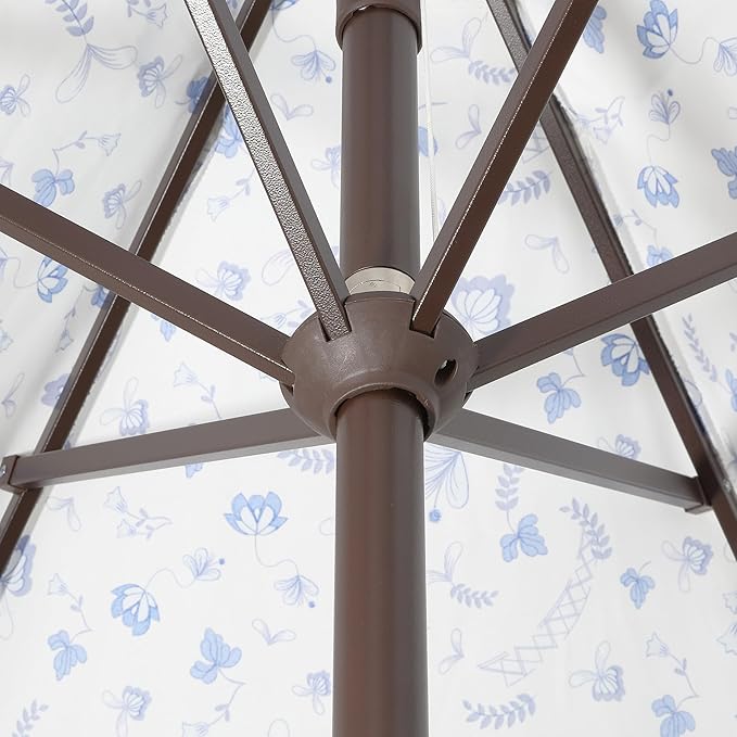JONATHAN Y UMB1001 Collins 9 ft. Classic Cottage Tassel Market Patio Umbrella with Auto-Tilt, Crank, Wind Vent and UV Protection