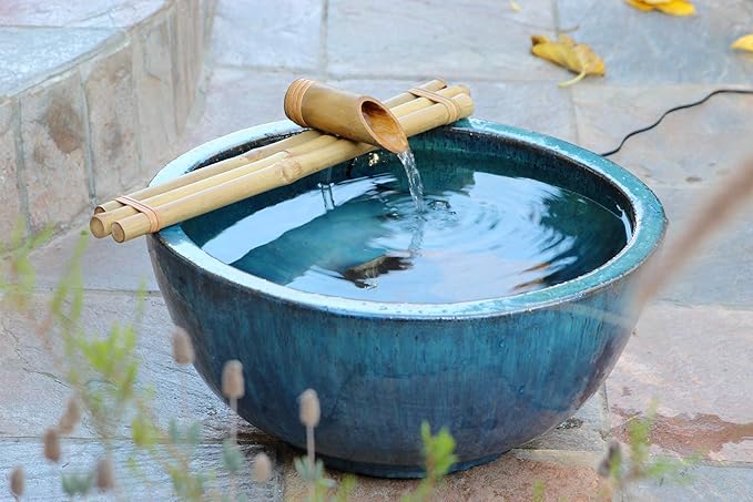 18” Bamboo Fountain Kit – Three Arm Spout with Quiet Pump for Indoor/Outdoor Bowl Fountains – Container Not Included | Natural Bamboo Water Feature for Zen Garden, Patio & Home Décor