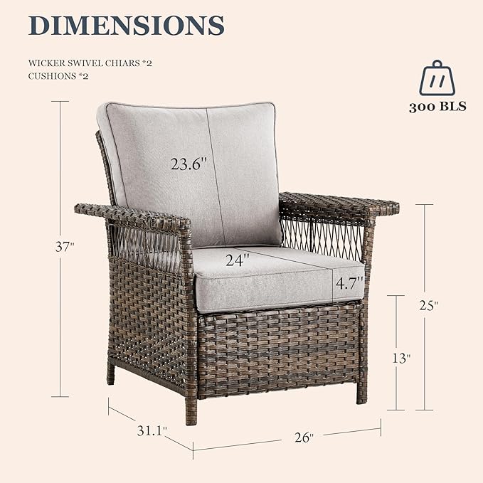 Patio Furniture Set 2 Wicker Patio Chairs with 2 PE Rattan Ottomans Brown Wicker Beige Cushions Patio Conversation Set 4pcs for Garden Balcony Sunroom Backyard Poolside