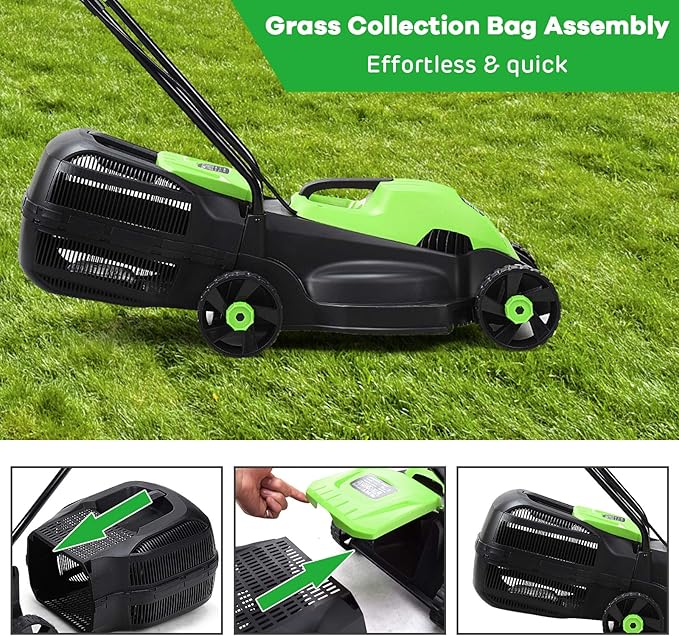IRONMAX Electric Lawn Mower, 12.5 Amp 1200W Corded Push Mower with 3 Cutting Heights, 30L Grass Collection Bag, Folding Handle, 13" Walk-Behind Lawn Mowers for Yard Garden Farm (Green)