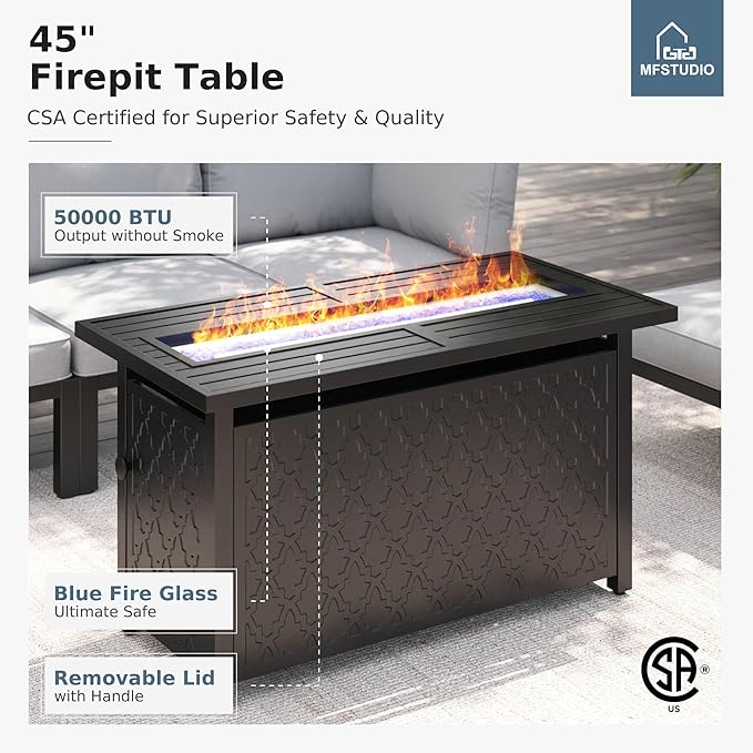 MFSTUDIO 6 Pieces Outdoor Patio Furniture Set with Fire Pit Table, Metal Outdoor Sectional Sofa Conversation Set for Backyard,Garden