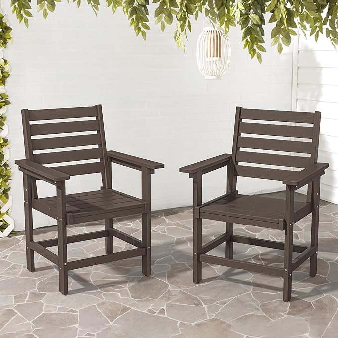 Patio Dining Chairs Set of 2, HDPS Weather Resistant Outdoor Chairs with Armrest, Heavy Duty 300LBS Support Patio Chairs for Backyard Deck Porch Balcony, Dark Brown