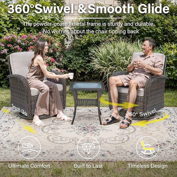 Belord Grand 13 Pieces Outdoor Patio Furniture Set with 4 Swivel Glider Chairs and 50000 BTU Propane Fire Pit Table, Patio Conversation Set with Sofa and Wicker Side Table for Big Garden Backyard