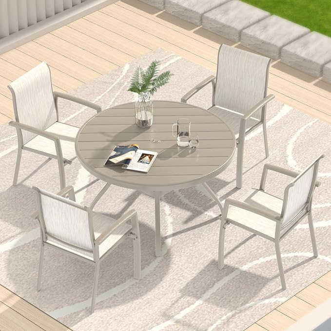 BROVAVE 40" Outdoor Round Dining Table, Metal Dining Tables, Patio Dining Table with Rust-Proof & Easy-Assembly for Deck/Lawn/Garden, Sandstone
