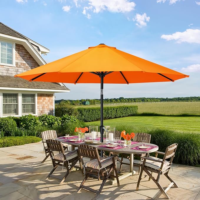 MASTERCANOPY 10FT Patio Umbrella with Push Button Tilt and Crank, Outdoor Market Umbrella with 8 Sturdy Ribs, UV Protection & Waterproof for Garden, Deck, Backyard, Pool (Orange)