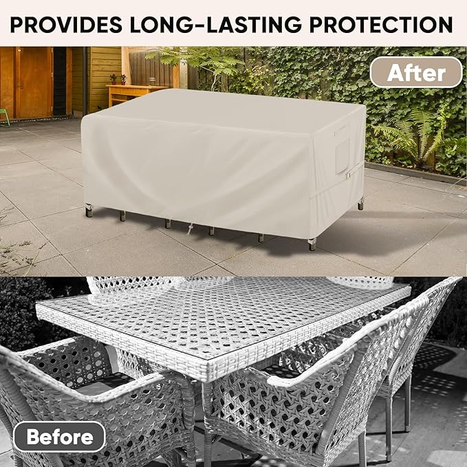 BALEINE Patio Furniture Covers, Outdoor Furniture Covers Waterproof, Heavy Duty Oxford Patio Table Cover for Outdoor Table, Chair, Sofa, Desk (Beige 98"L×78"W×28"H)