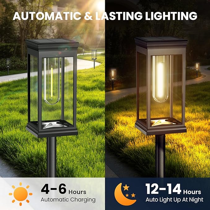 Upgraded Square Solar Pathway Lights Outdoor 8 Pack, IP65 Waterproof, Solar Lights Outdoor Pathway Square with Auto On/Off Warm White LED, 12-14H Landscape Lighting for Walkway Garden Driveway Decor