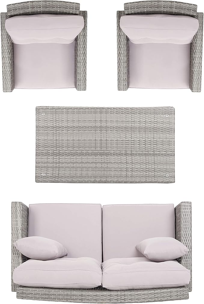 SAFAVIEH Outdoor Collection Lorma Grey/Grey Wicker 4-Piece Conversation Patio Set