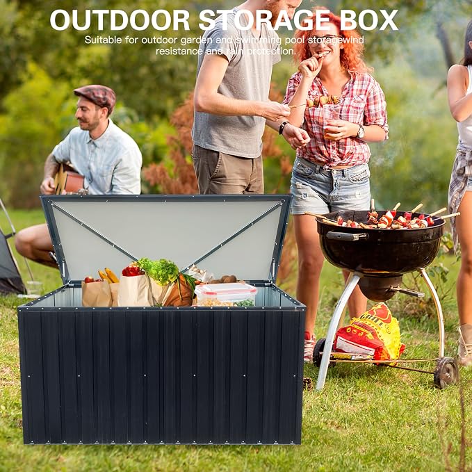 Outdoor Metal Storage Box 215 Gallon, Patio Deck Box for Cushions, Tools & Toys, Weather-Resistant Garden Storage Container for Backyard, Patio & Terrace