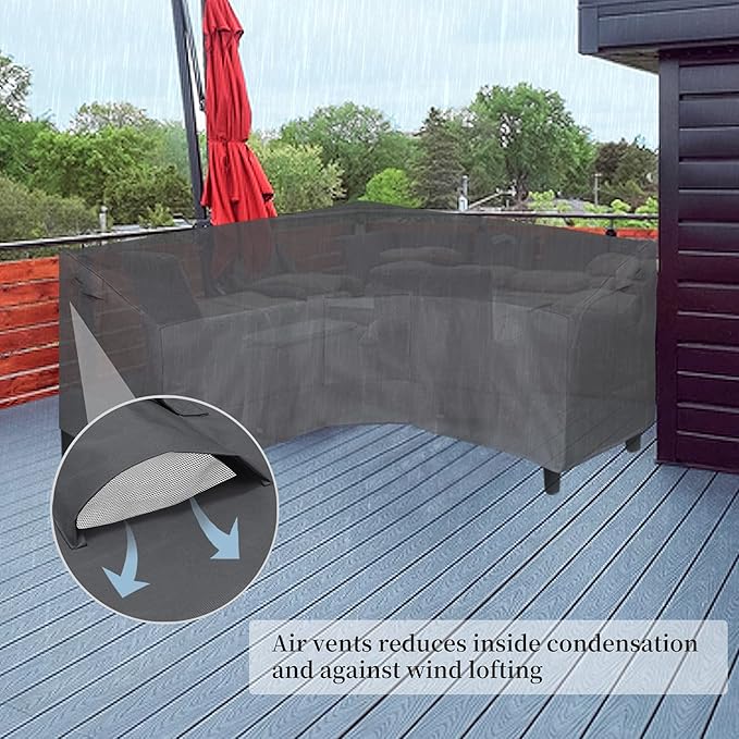 Easy-Going Patio V-Shaped Sectional Sofa Cover, Waterproof Outdoor Sectional Cover,Heavy Duty Garden Furniture Cover with Air Vent 89" L (on Each Side) x 33.5" D x 31" H, Dark Gray