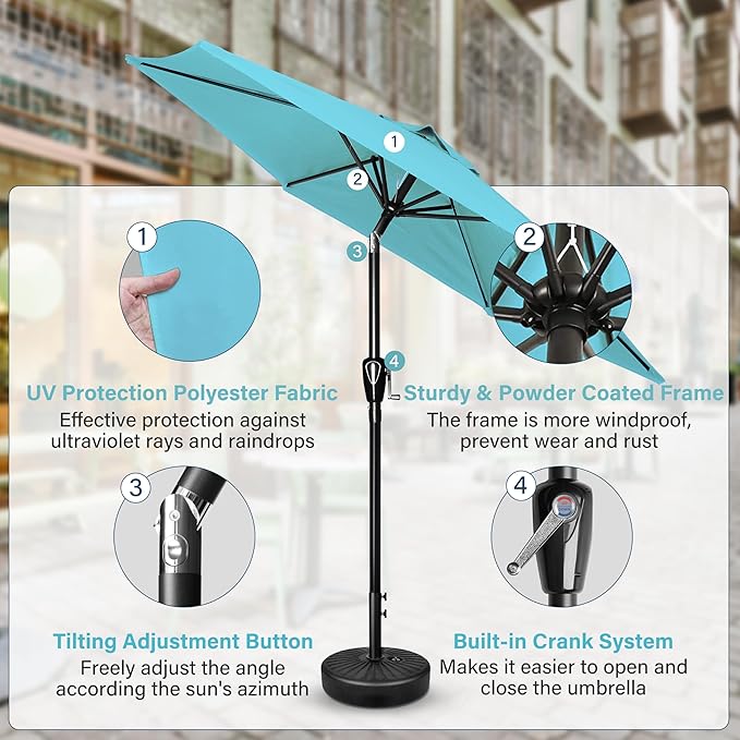 Simple Deluxe 2 Pack 7.5' Patio Umbrella Outdoor Table Market Yard Umbrella with 6 Sturdy Ribs for Backyard, Pool, Garden, Deck, Turquoise
