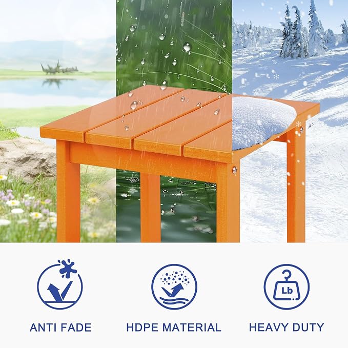 LZRS Patio End Table, Heavy Duty HDPE Outdoor Coffee Table with Wood Texture, Weatherproof Composite Table for Adirondack Chairs, Deck, Pool, Indoor/Outdoor, No Peeling or Cracking(Orange)