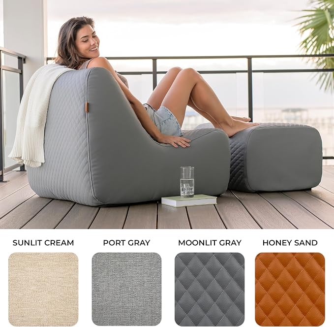 Big Joe Solvana Lounge Chair, Outdoor Weather-Resistant Cool Touch Silicone Stitched Leather, Link Chair, Moonlit Gray