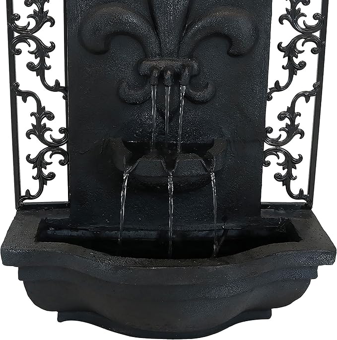 Sunnydaze French Lily 33" Outdoor Wall Water Fountain with Pump and Panel - Lead - Solar/Battery-Powered